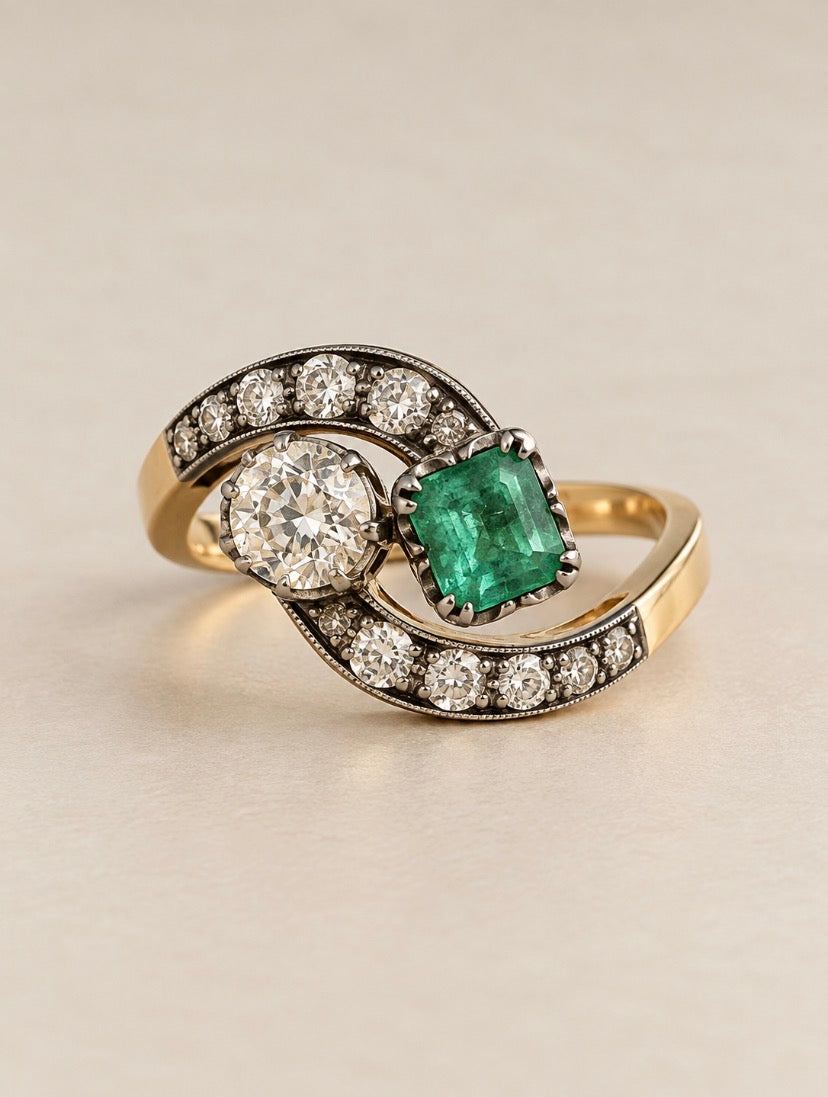 Anello antico smeraldo e diamanti