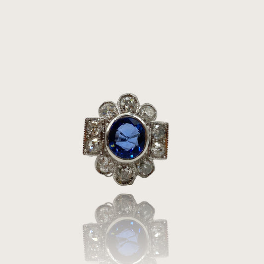 Anello Art Déco con zaffiro Ceylon