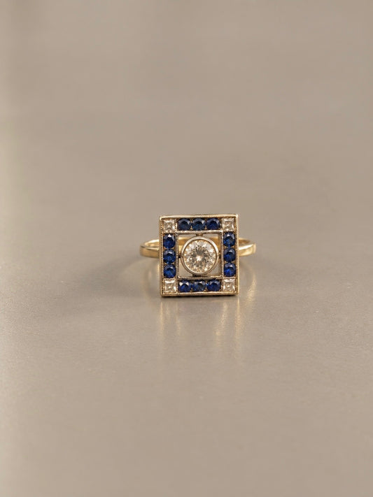 Anello Art Déco con diamanti e zaffiri